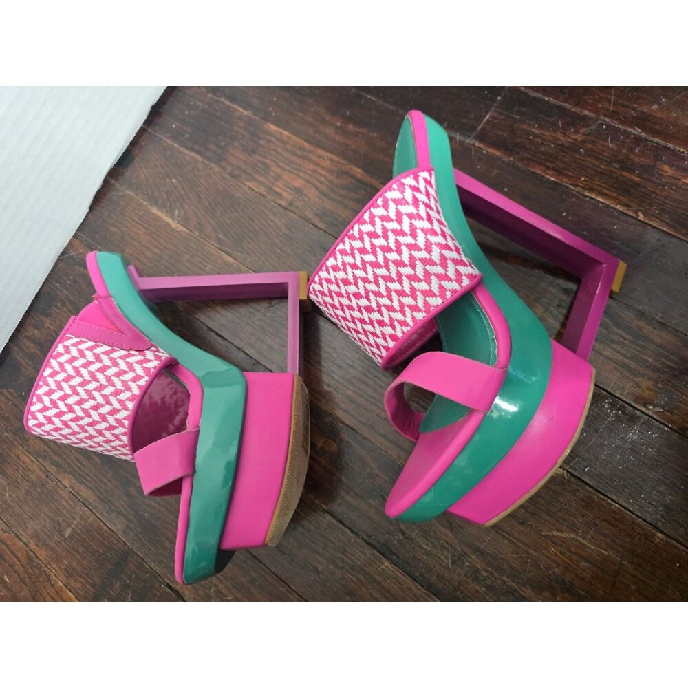Pink & Teal Platform Heel Slide Sandals - Picture 5 of 9